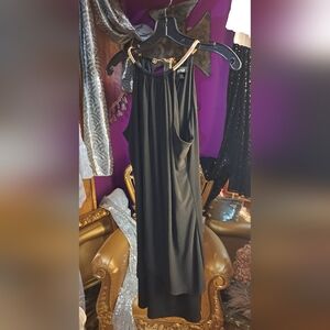 Kensie Layered Little Black Evening Dress. Goldtone Chain Strap.